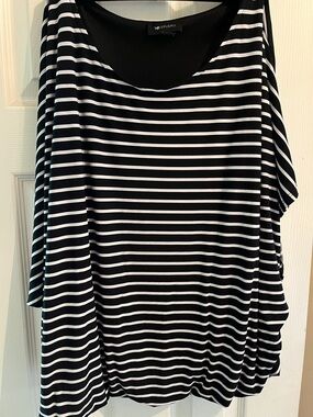 Studio Black & White Striped Scoop Neck Tunic
